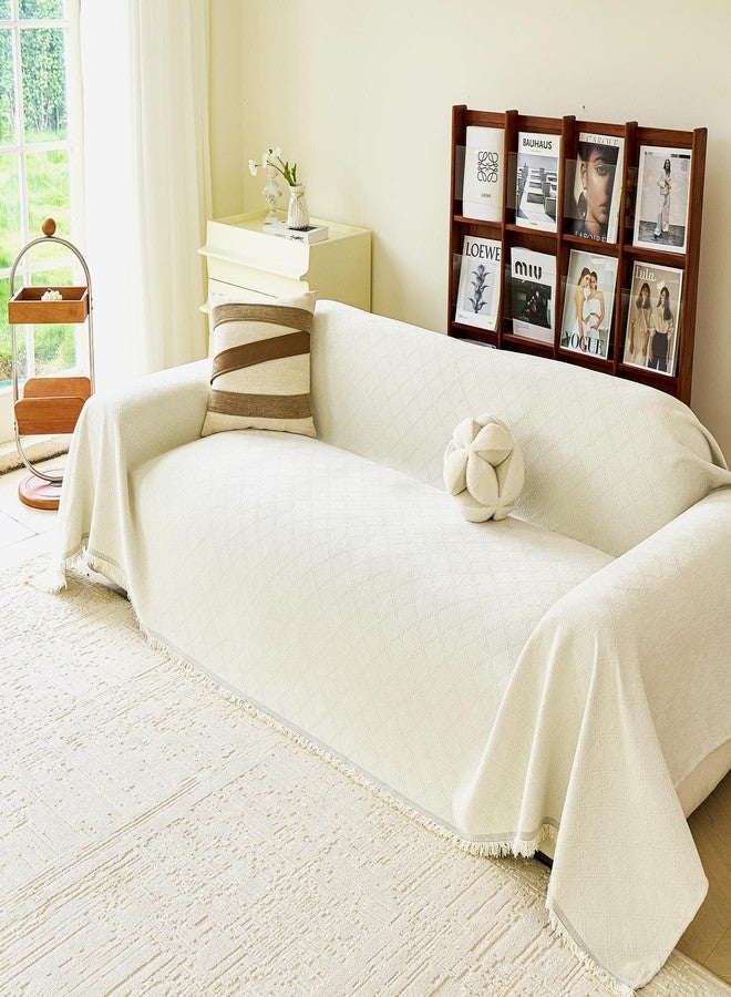 VANJOROY Beige Couch Sofa Cover for 3 Cushion Sectional Sofa L-Shape -Washable Chenille Couch Cover for Dogs Pets, Boho Couch Cover Protector Soft Sofa Slipcovers with Tassel,91"x 134" - Image 1